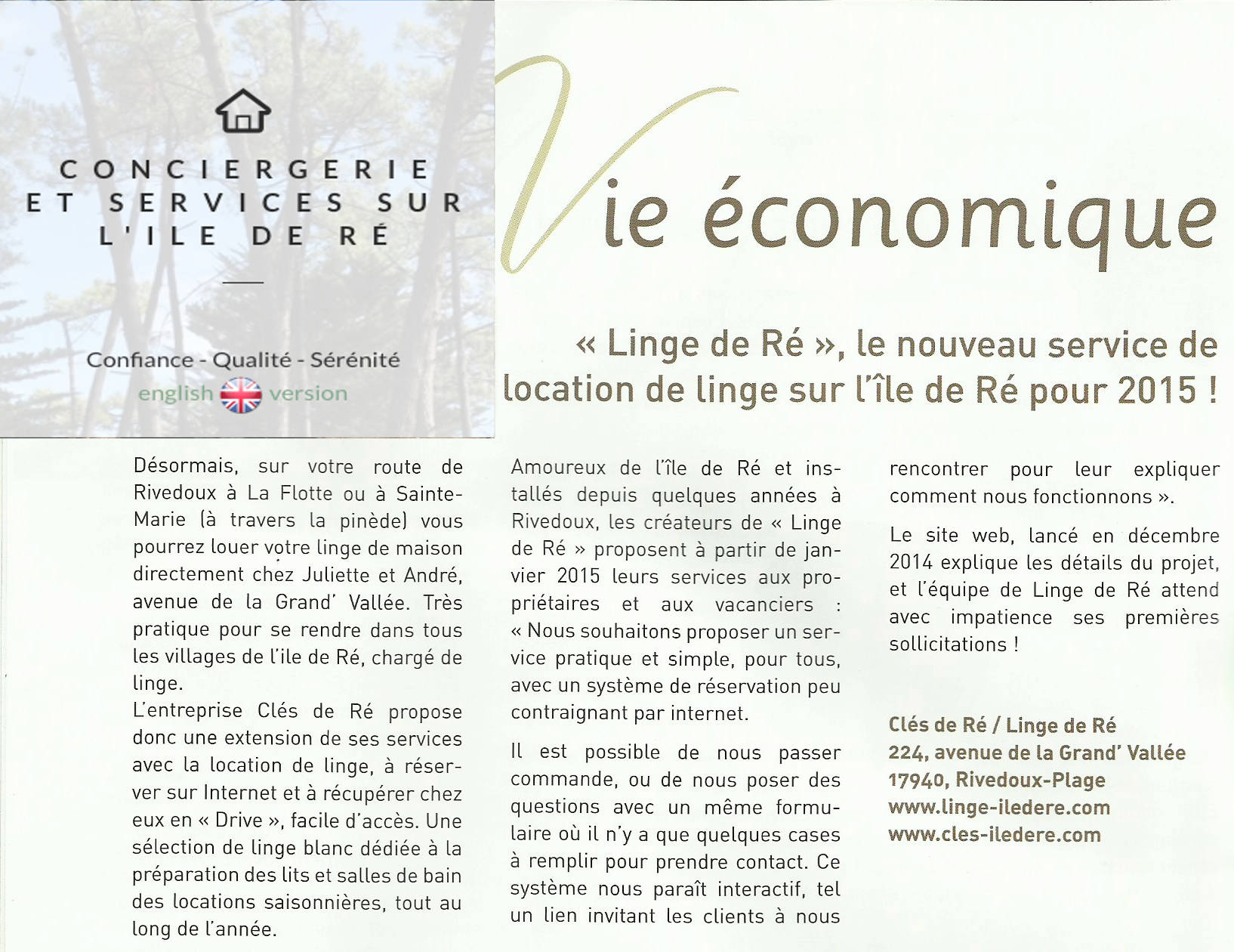 Rivedoux Pages parle de nos services sur l'ile de Ré